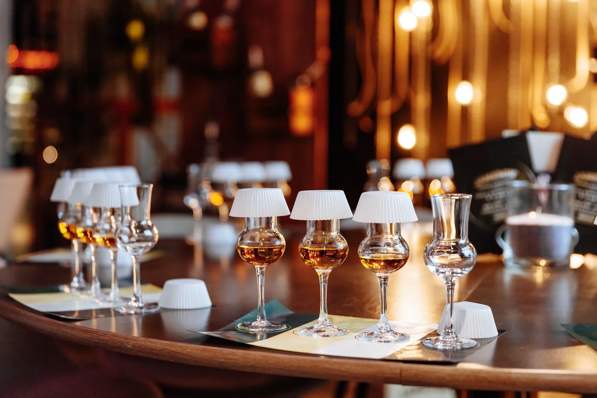 Table of whiskey tasting glasses
